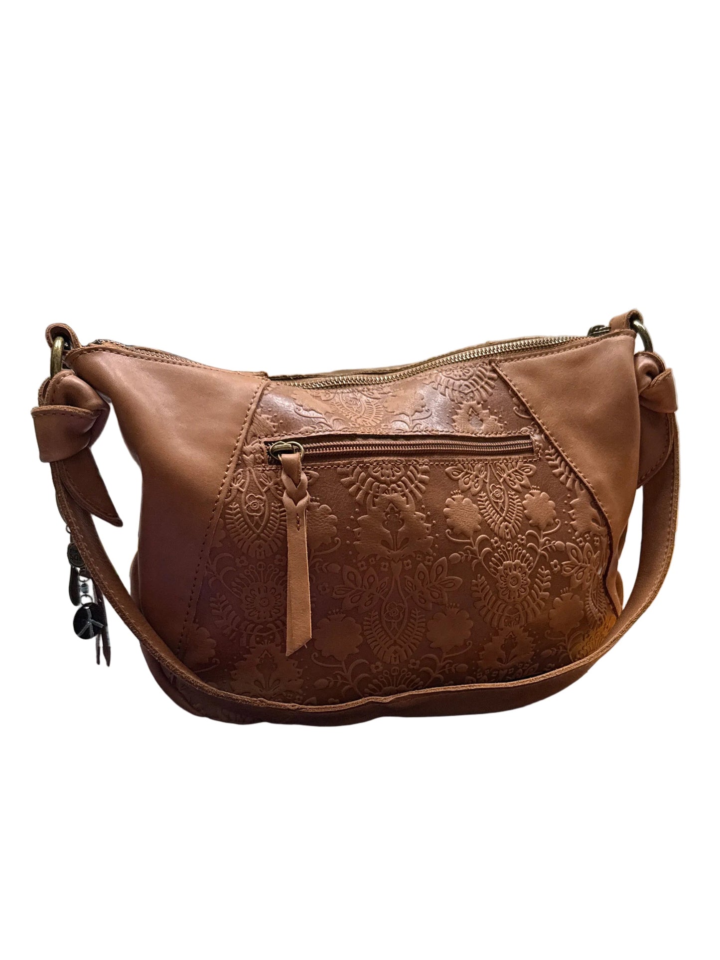 THE SAK 'RIALTO' LEATHER HOBO TOOLED EMBOSSED SHOULDER BAG ADJUSTABLE KNOT STRAP
