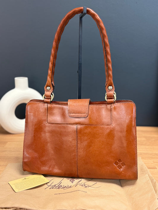 Patricia Nash Rosina Leather Satchel – Tan Cutout Tooled Pattern