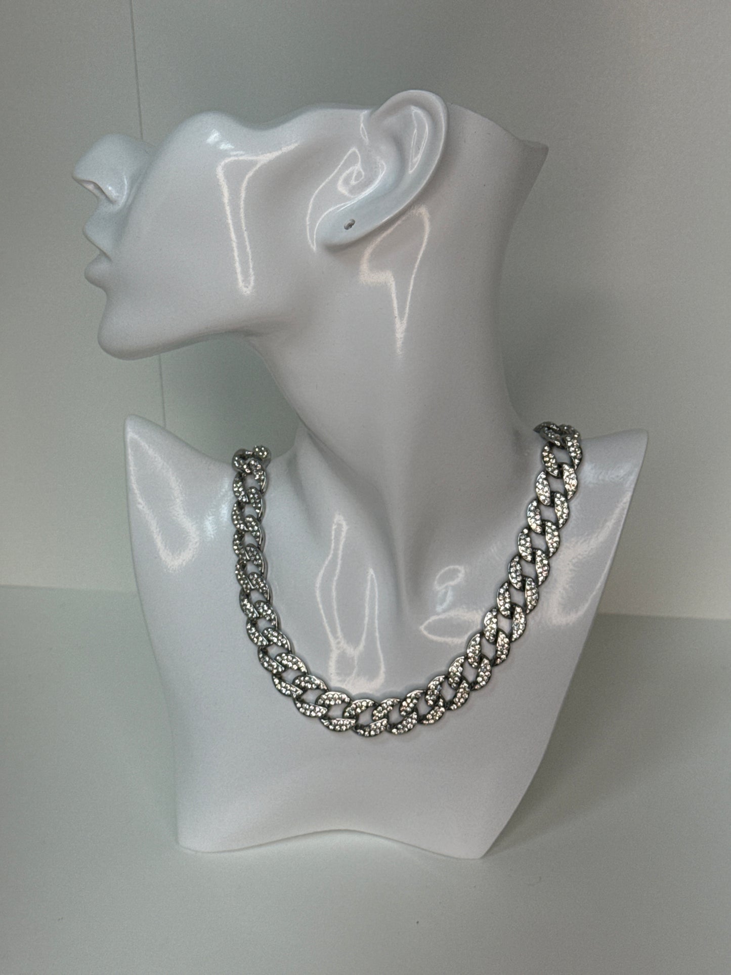 Invicta Elements Iced out Cuban Chain Necklace, Silver 15mm