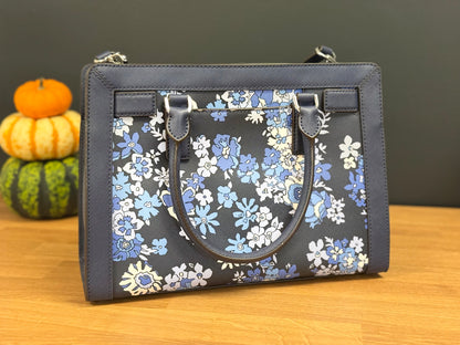 Michael Kors Dillon Navy Blue Floral Studded Saffiano Leather Satchel