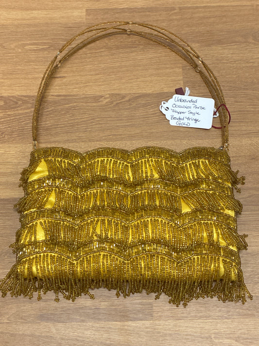 Gold beaded fringe evening bag