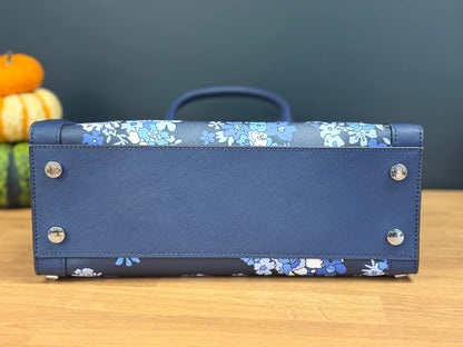 Michael Kors Dillon Navy Blue Floral Studded Saffiano Leather Satchel