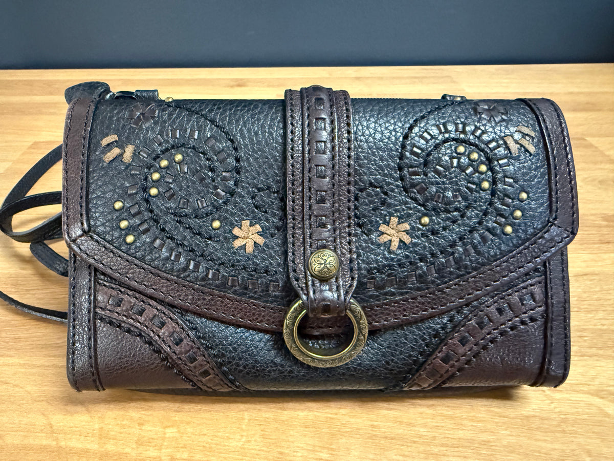 Brighton Montreal Flower Stitched Studded Leather Wallet Organizer-Repaired Strap