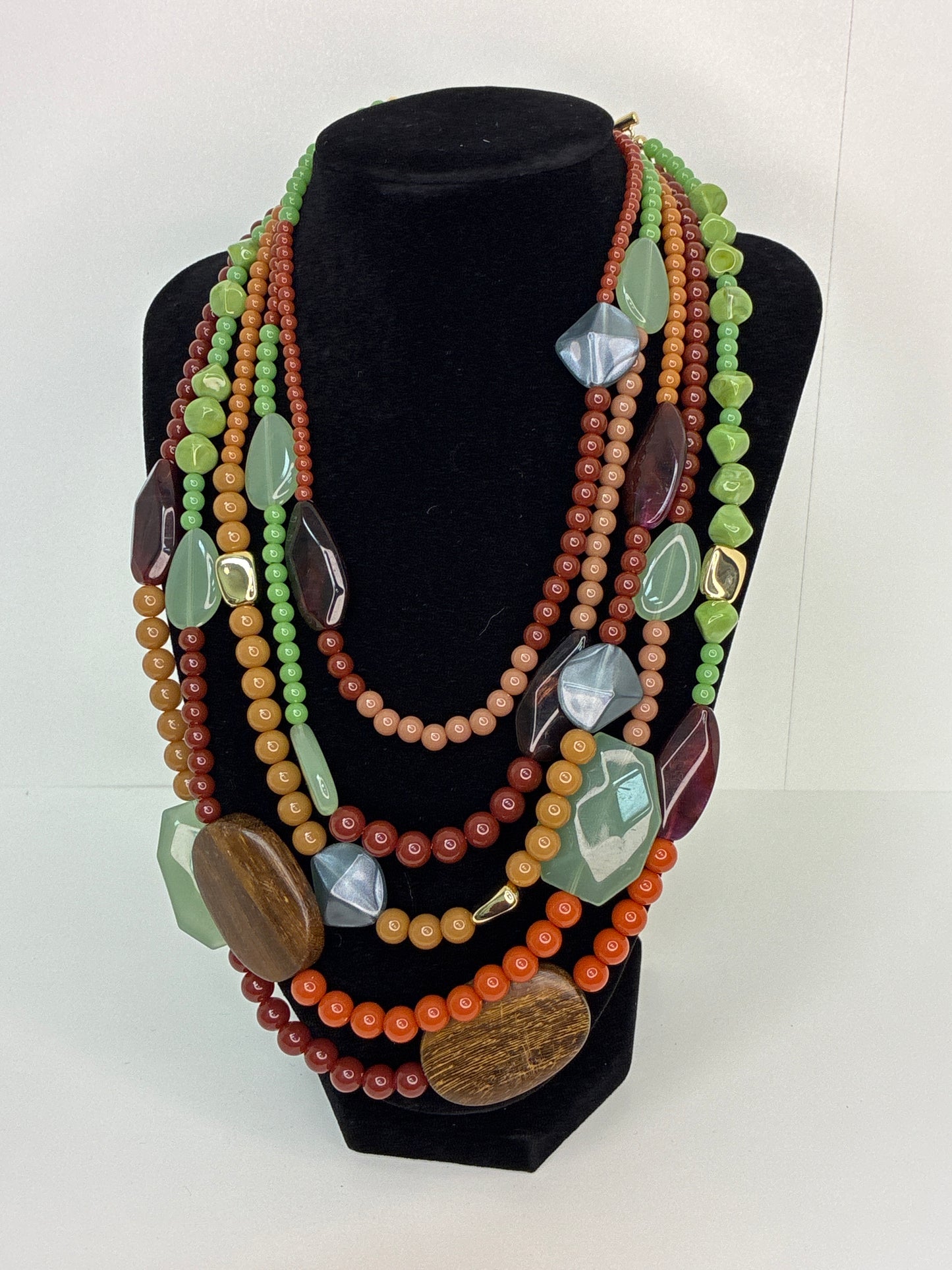 Treasure Hunt, Statement Necklace- Chunky bib, 5 strand