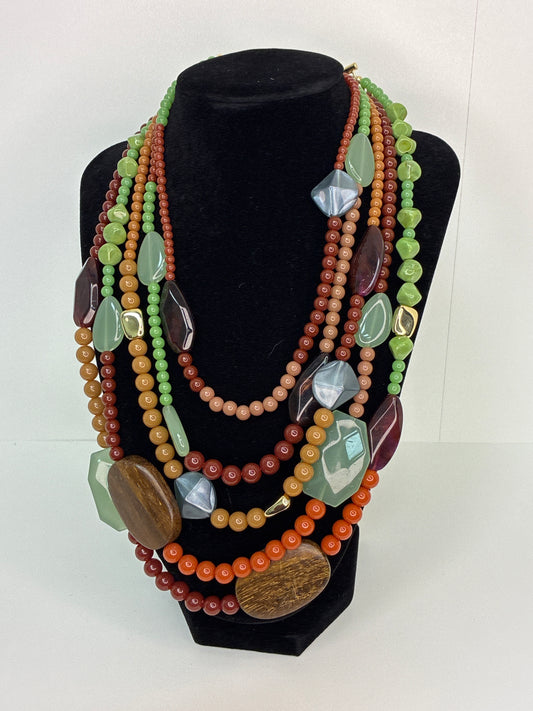 Treasure Hunt, Statement Necklace- Chunky bib, 5 strand