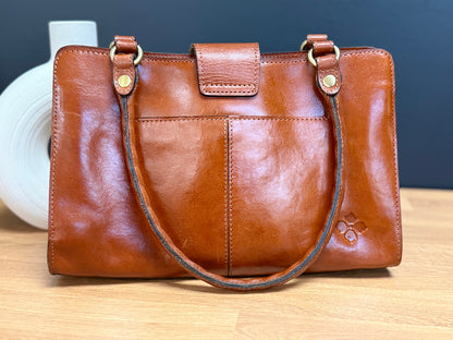 Patricia Nash Rosina Leather Satchel – Tan Cutout Tooled Pattern