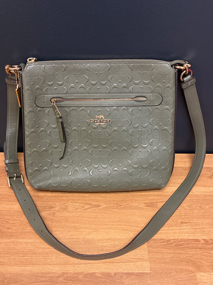 Coach Mae File Crossbody Bag in Signature Embossed Leather- Olive Green