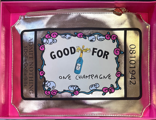 Betsey Johnson "Good For One Champagne" Ticket Clutch Pouch