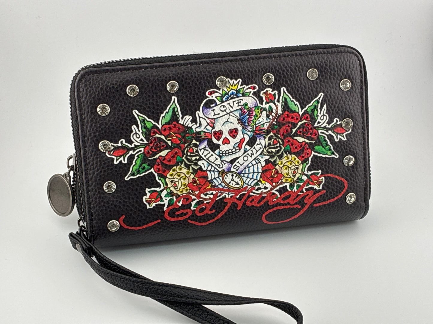 Ed Hardy skull double zipper wallet