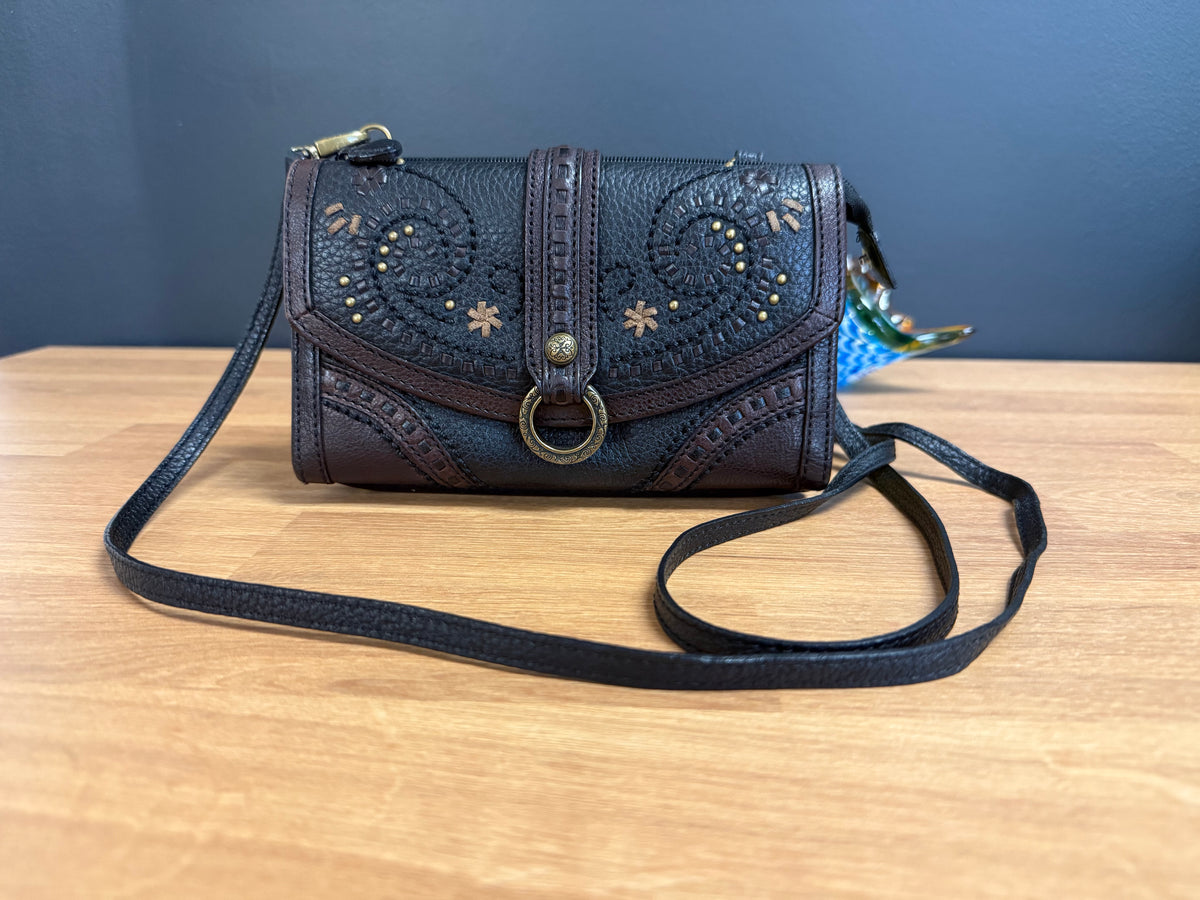 Brighton Montreal Flower Stitched Studded Leather Wallet Organizer-Repaired Strap