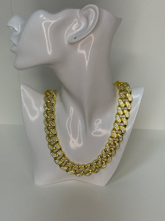Invicta Elements Men's Iced out Cuban Chain Necklace, Gold 16mm