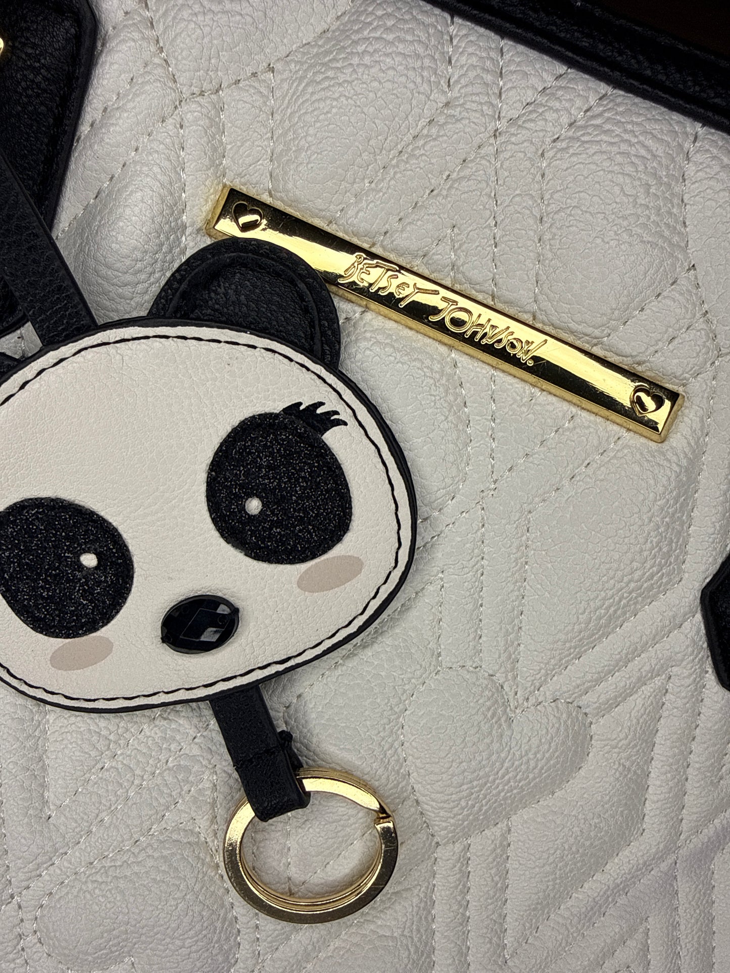 Betsey Johnson Quilted Puff Heart Pattern with Panda accessory