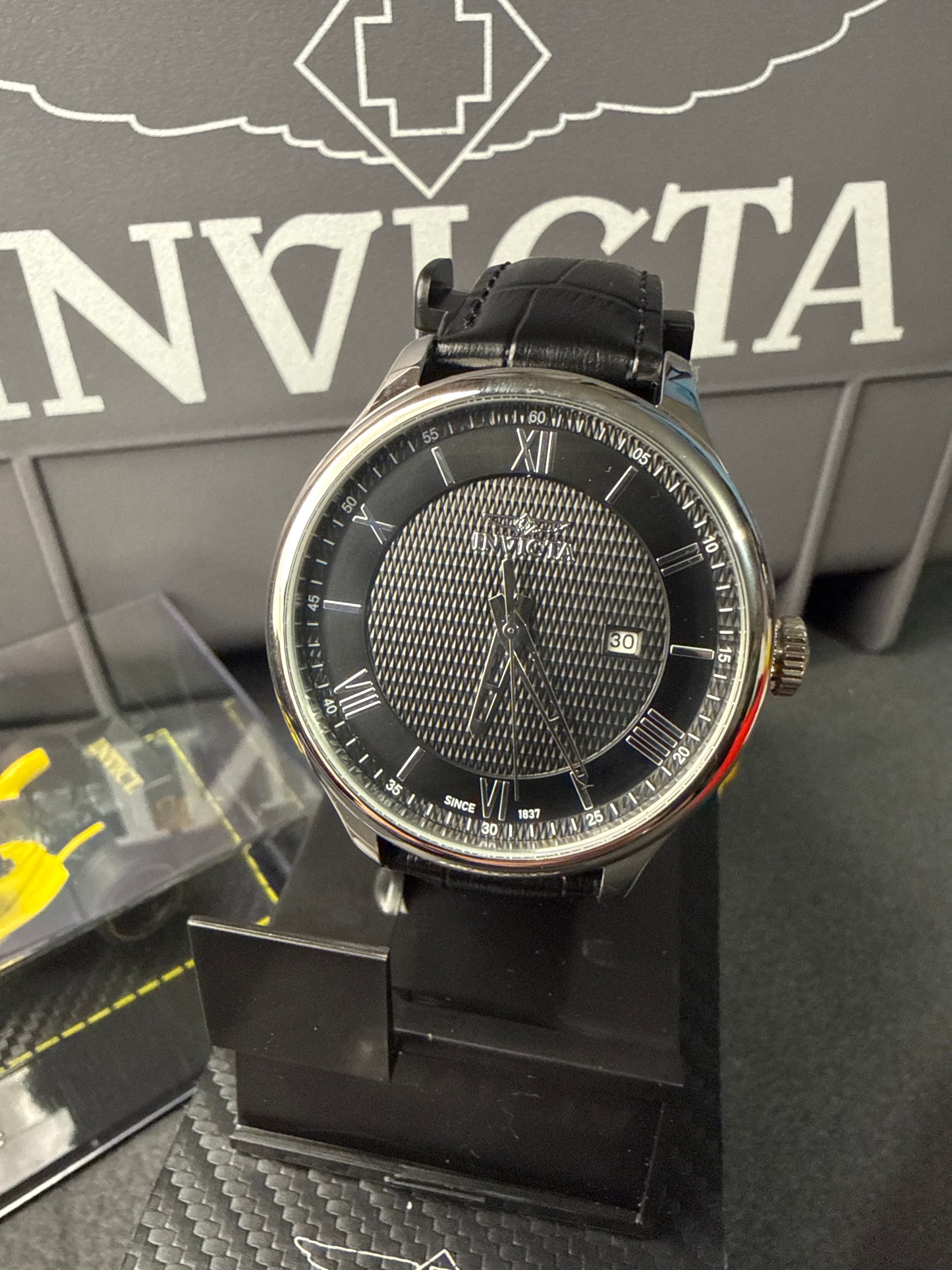 Invicta Celestial - 43mm, Black and black leather