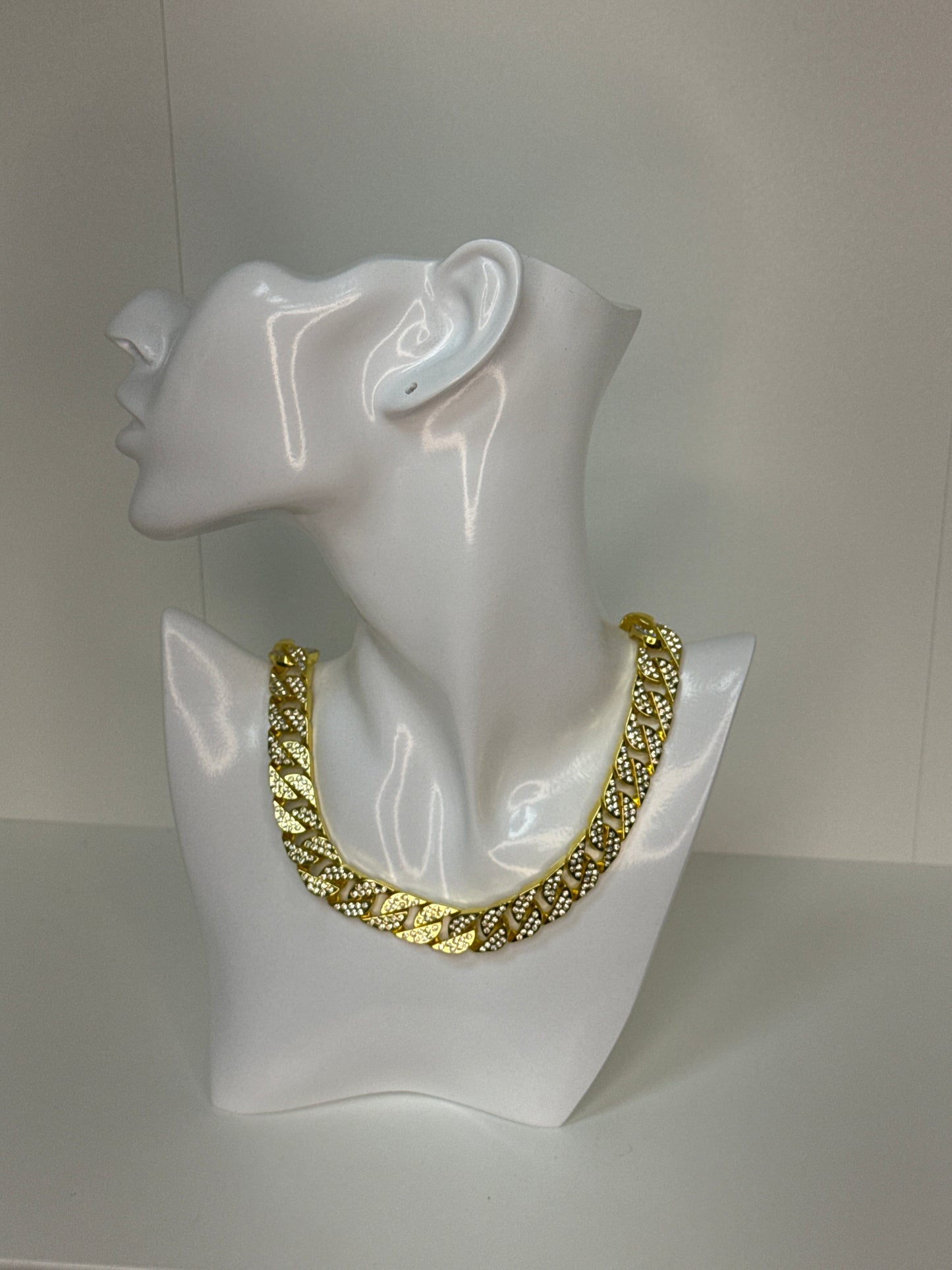 Invicta Elements Men's Iced out Cuban Chain Necklace, Gold 14mm