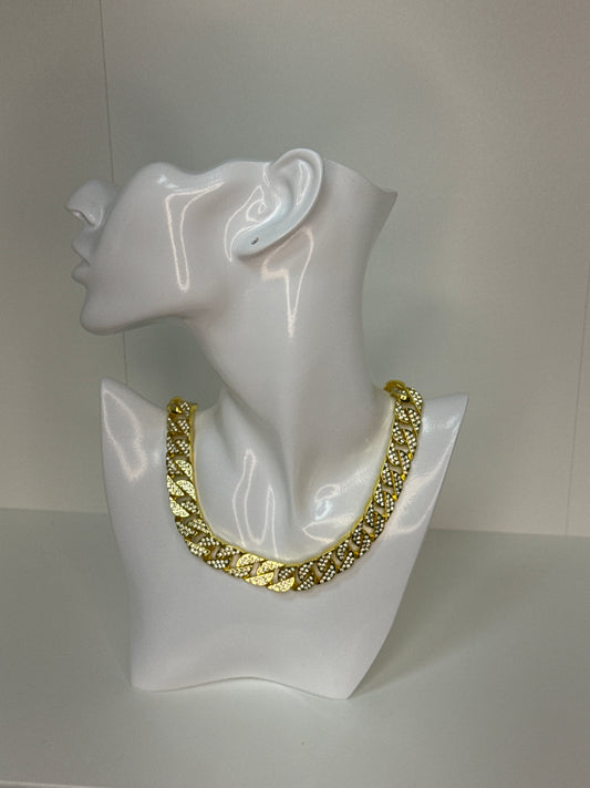 Invicta Elements Men's Iced out Cuban Chain Necklace, Gold 14mm