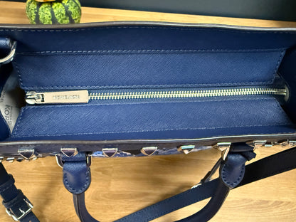 Michael Kors Dillon Navy Blue Floral Studded Saffiano Leather Satchel
