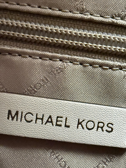 Michael Kors Manhattan Medium Contrast-Trim Leather Satchel, White with Neon