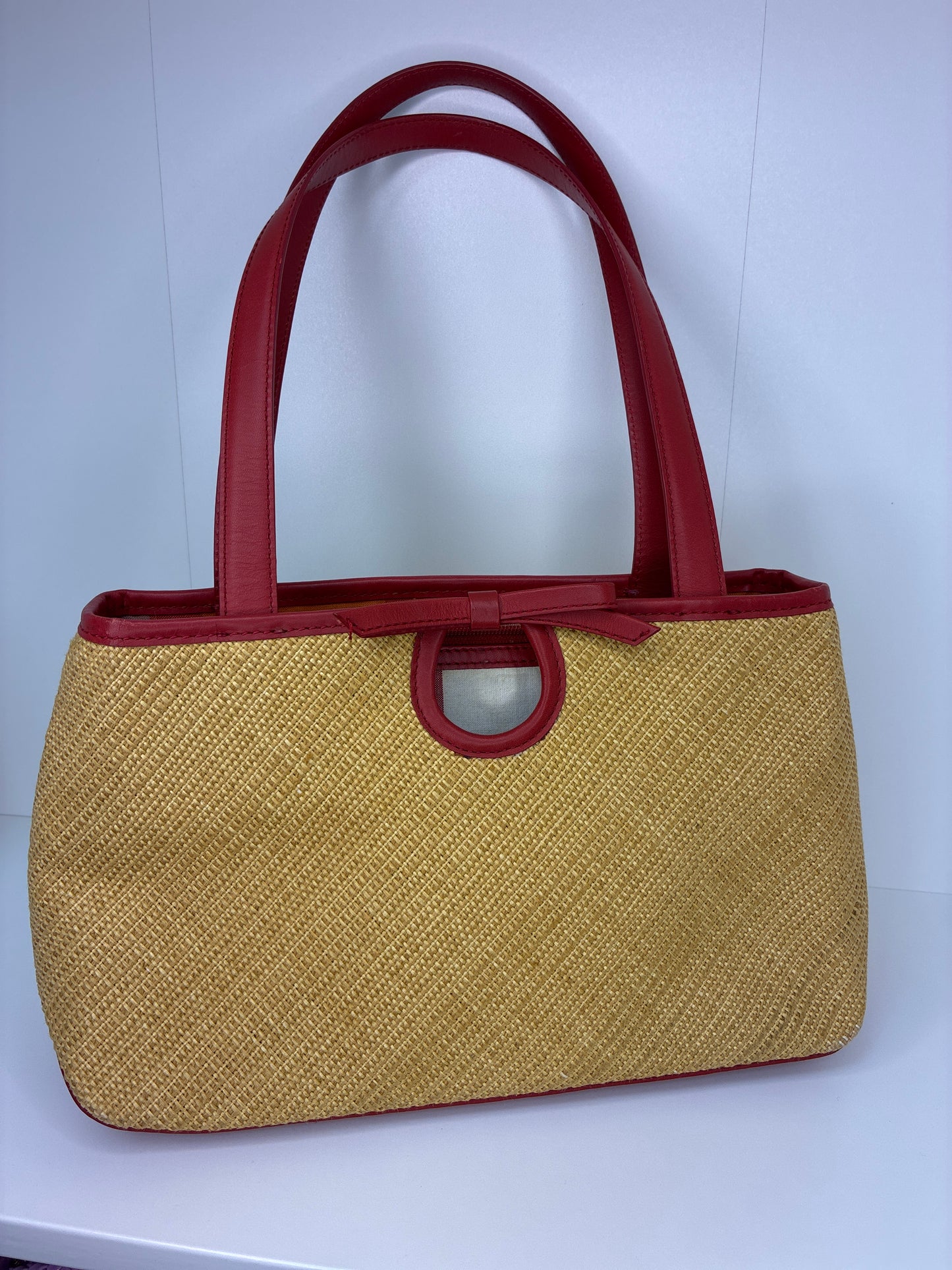 Cole Haan- Straw Handbag with Red Trim