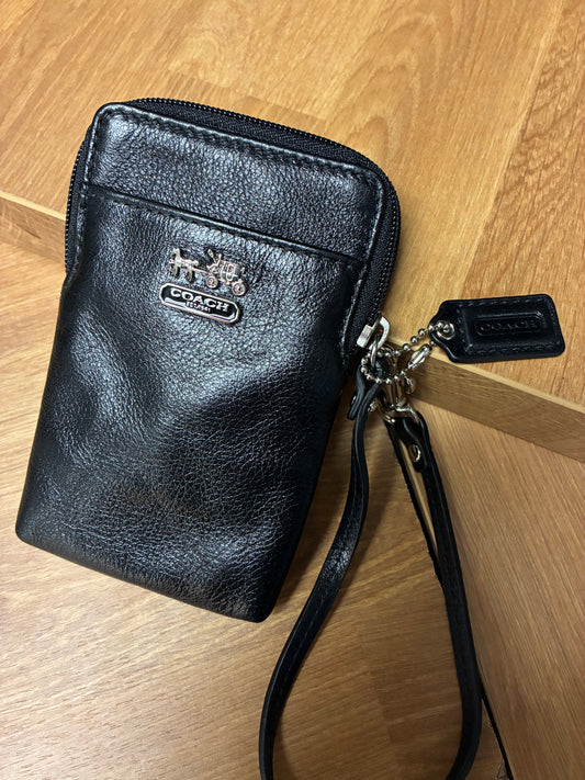 Coach - black leather wristlet, coin purse, card holder
