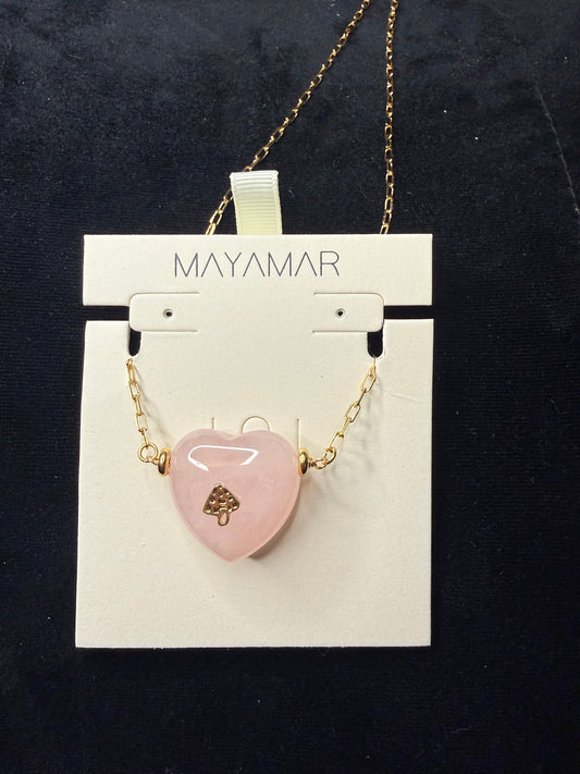 Mayamar Paperclip Rose Quartz Heart Peace Sign Necklace