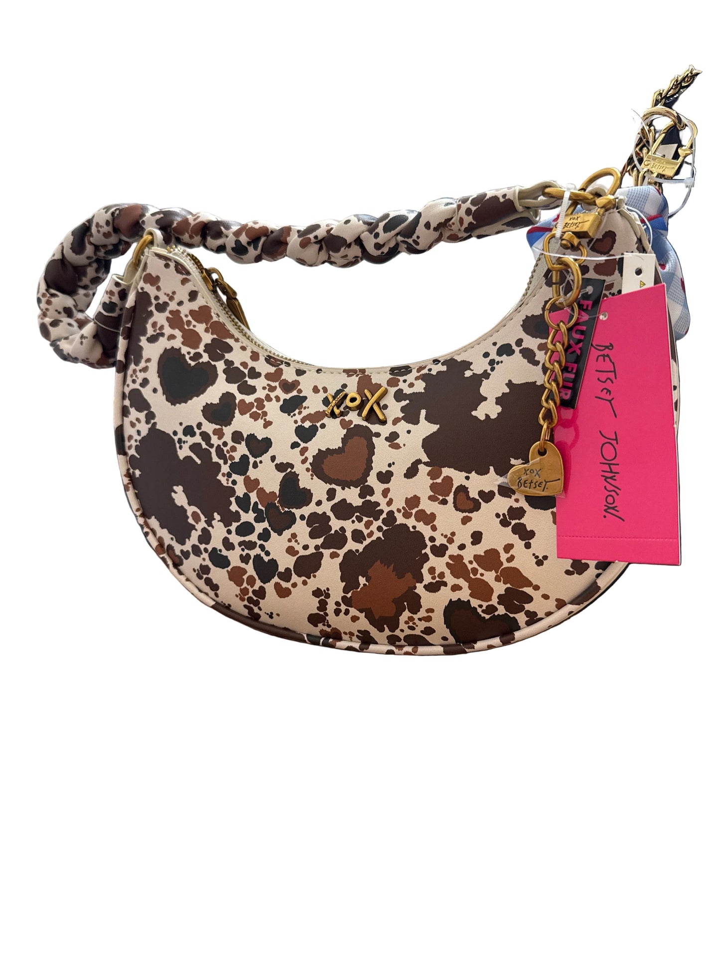 Betsey Johnson Heart Cow Print Crescent Shoulder Bag