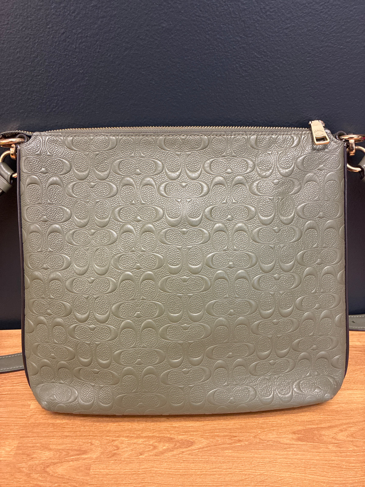 Coach Mae File Crossbody Bag in Signature Embossed Leather- Olive Green