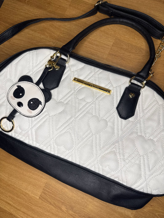 Betsey Johnson Quilted Puff Heart Pattern with Panda accessory