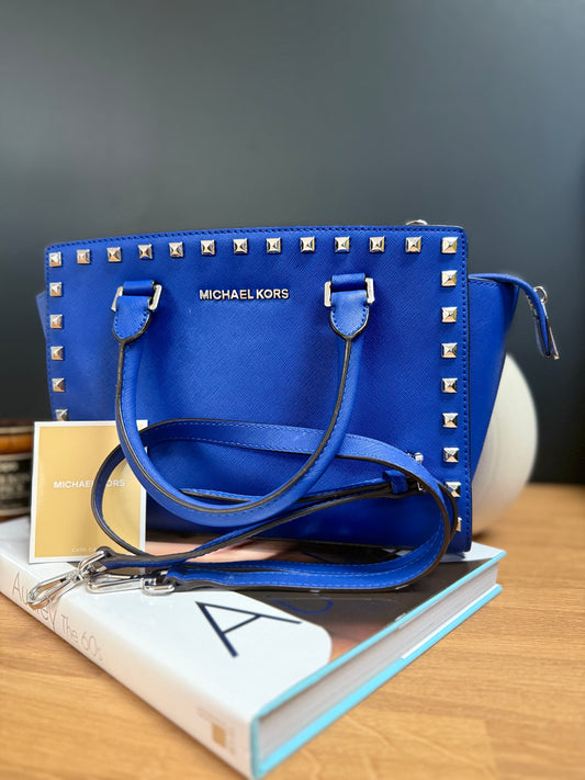 Michael Kors Selma Studded Medium Satchel, Blue