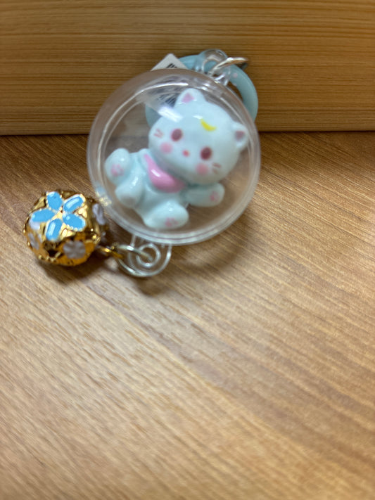 Key Charm, Bag Charm, Blue Kitten, Blue Flower (Copy)