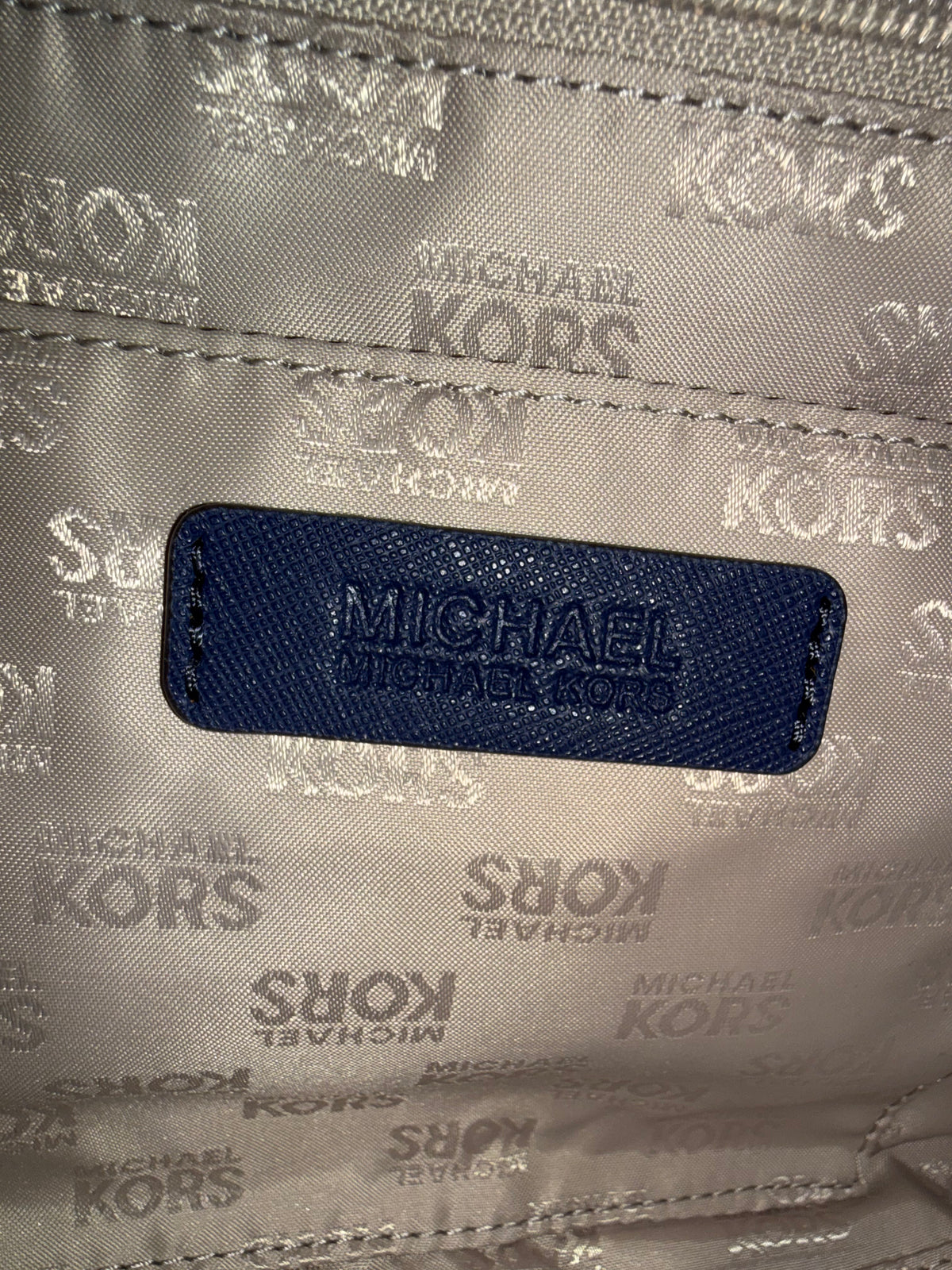 Michael Kors Dillon Navy Blue Floral Studded Saffiano Leather Satchel