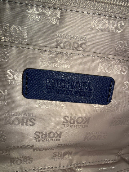 Michael Kors Dillon Navy Blue Floral Studded Saffiano Leather Satchel