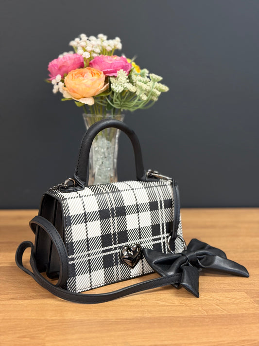 Betsey Johnson- Black and White Plaid Accordion Flap Crossbody Bag