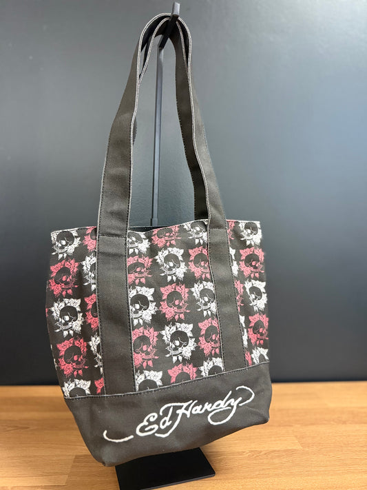 Ed Hardy Skull & Rose Canvas Tote Bag