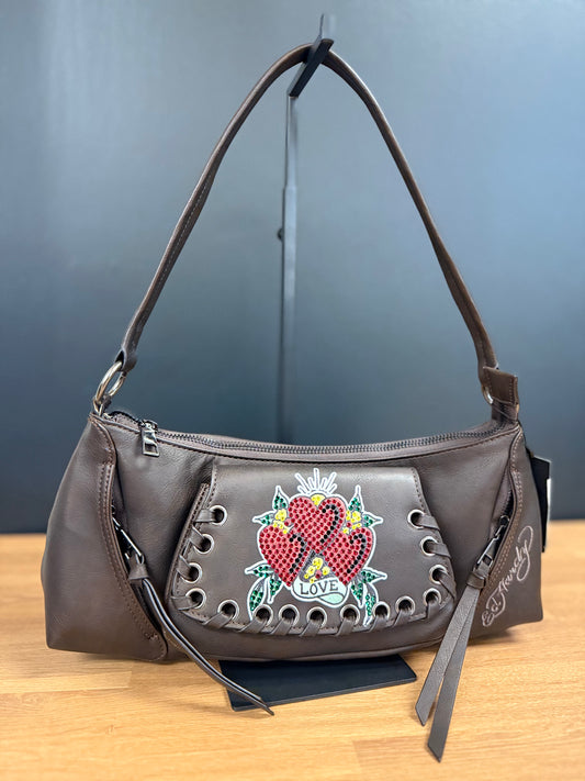 Ed Hardy Rhinestone Heart Shoulder Bag