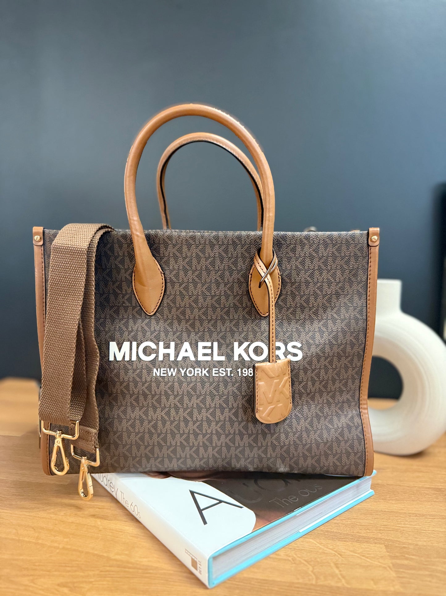 Michael Kors Mirella Medium Logo Tote - MK Signature Brown