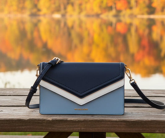 Michael Kors Jet Set Large Color-Block Saffiano Leather Envelope Crossbody Bag in Navy/Multi