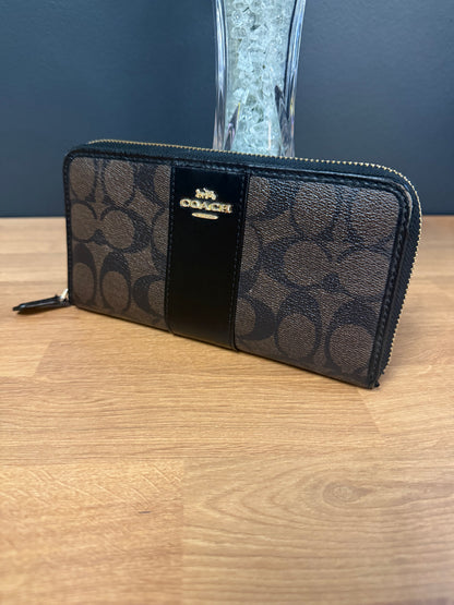 Coach Zip Wallet Signature Brown Black
