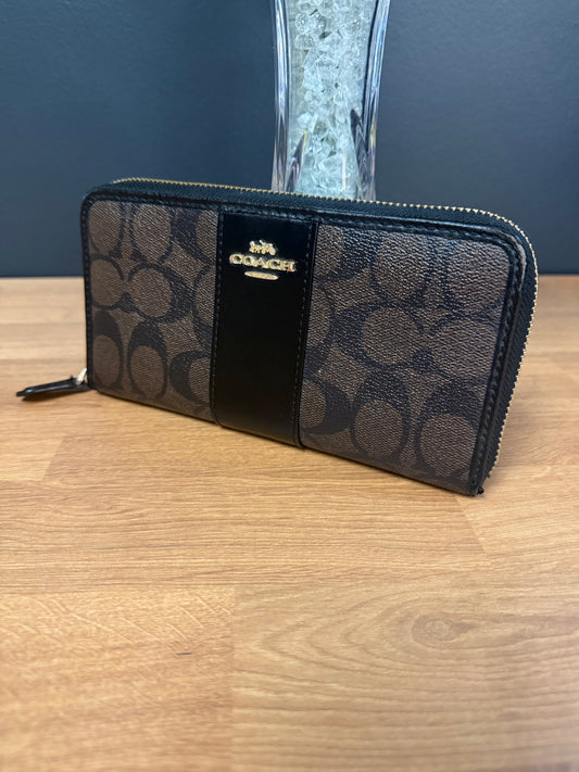 Coach Zip Wallet Signature Brown Black