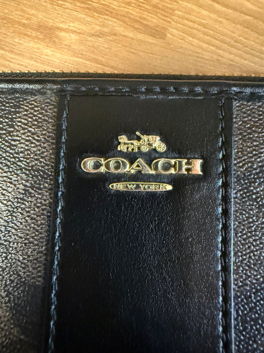 Coach Zip Wallet Signature Brown Black
