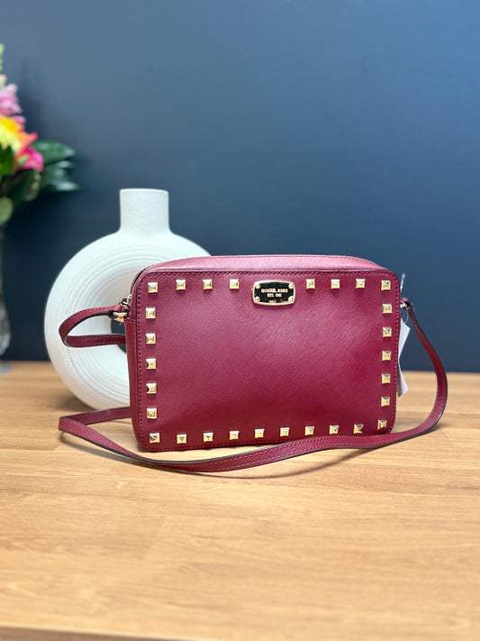 Michael Kors Saffiano Stud Large East West Crossbody- Cherry