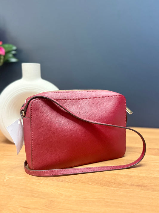 Michael Kors Saffiano Stud Large East West Crossbody- Cherry