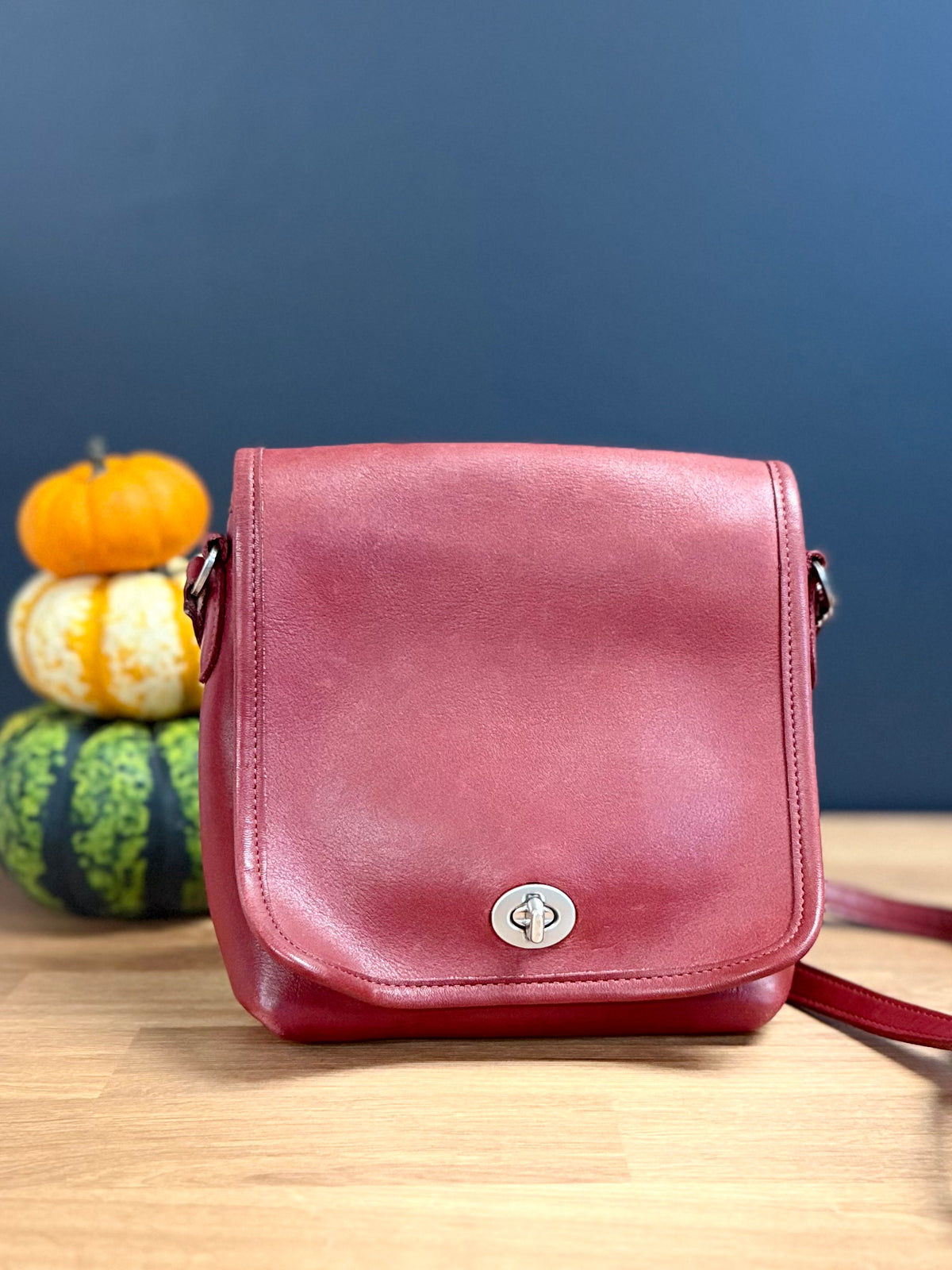 Vintage Coach Companion Flap bag in a rich currant/ red glove tanned leather, style #9076, 1990s