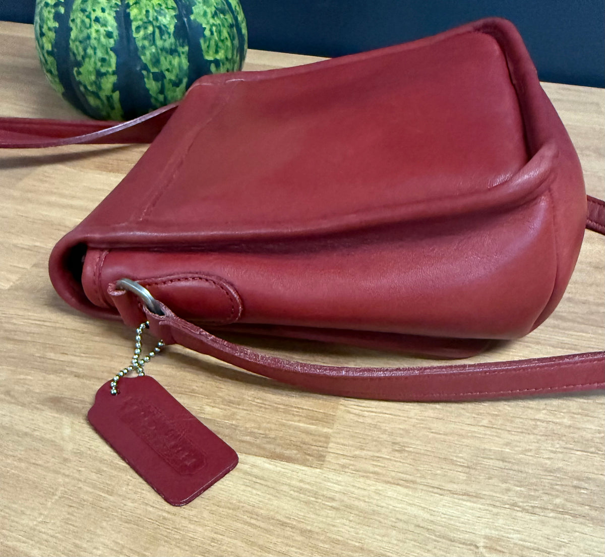 Vintage Coach Companion Flap bag in a rich currant/ red glove tanned leather, style #9076, 1990s