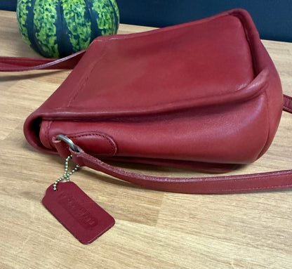 Vintage Coach Companion Flap bag in a rich currant/ red glove tanned leather, style #9076, 1990s