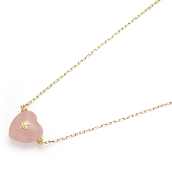 Mayamar Paperclip Rose Quartz Heart Peace Sign Necklace